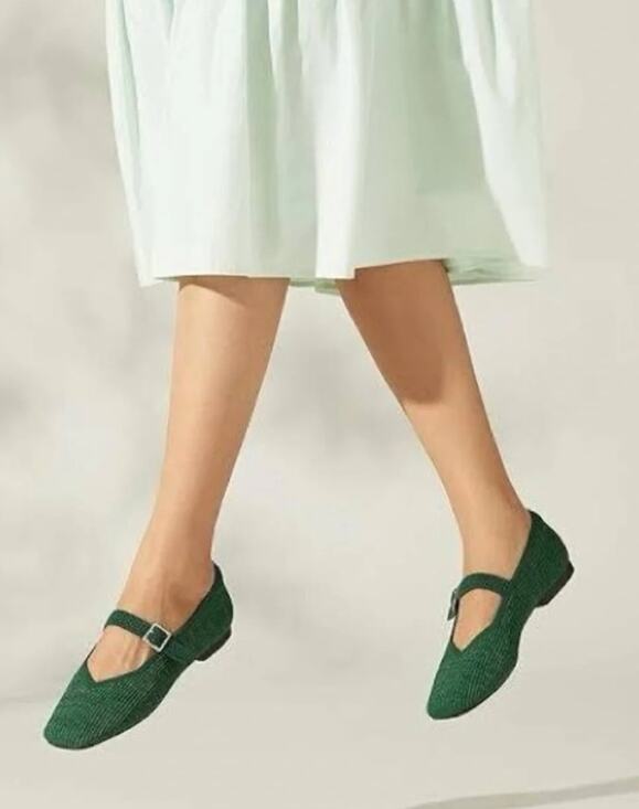 Vivaia Shoes - Vivaia Flats Emerald Green Buckle Strap Square Toe Shoes UE/39 US/8